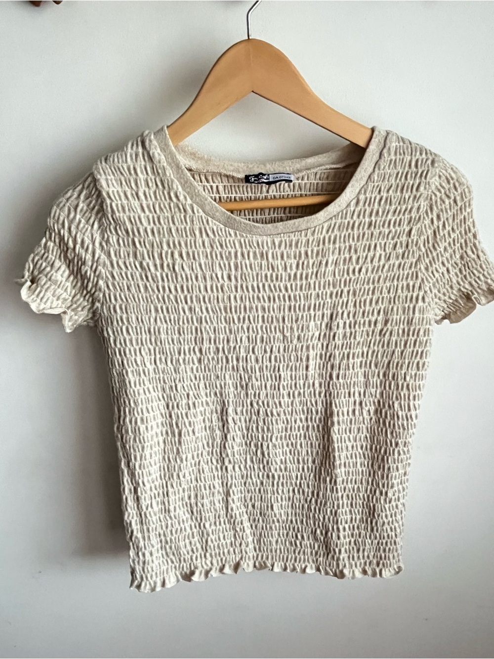 Freshman 199 Soft Crinkle Short Sleeve Top - Oat L